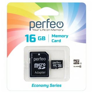 

Карта памяти Perfeo MicroSDHC 16GB Class10 + адаптер ECONOMY SERIES