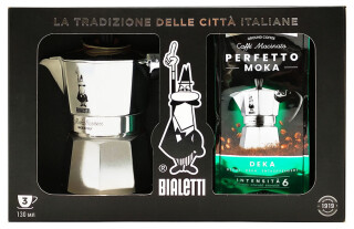 

Кофеварка Bialetti Moka Express 3порц серебристый +Decffeinato 250г (32118)