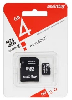 

Карта памяти Smartbuy MicroSDHC 4GB Class4 +адаптер