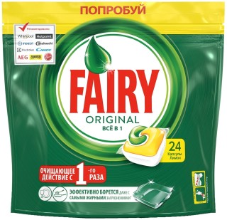

Средство для мытья посуды Fairy Original All In One лимон 24шт Капсулы для ПММ